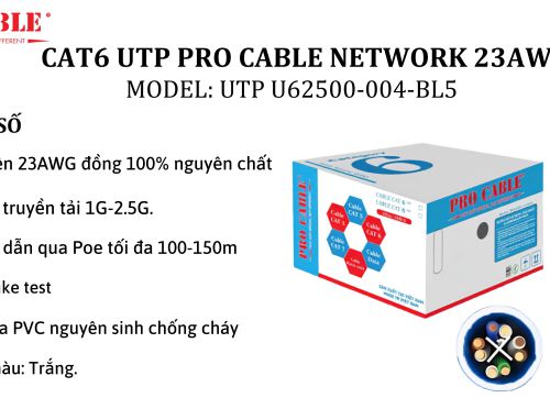 Cáp mạng Cat6 UTP Màu Trắng - Pro Cable Chính Hãng, Hiệu Năng Vượt Trội