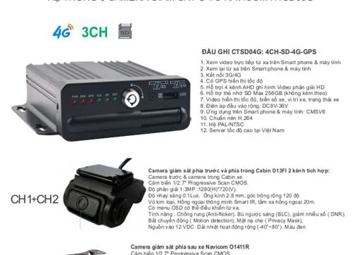 HỆ THỐNG CAMERA GIÁM SÁT Ô TÔ 4G NAVICOM HTSD03G